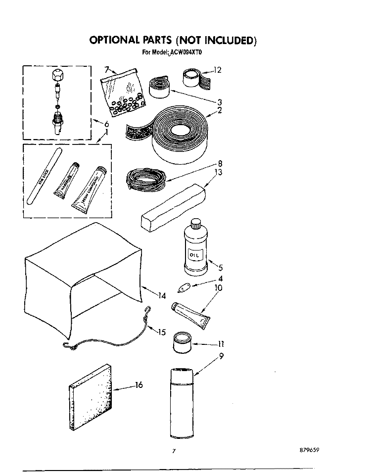OPTIONAL Diagram and Parts List for ACW094XT0  Whirlpool Air Conditioner