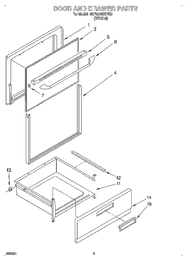 DOOR AND DRAWER Diagram and Parts List for 4RF302BXDW0  Whirlpool Range