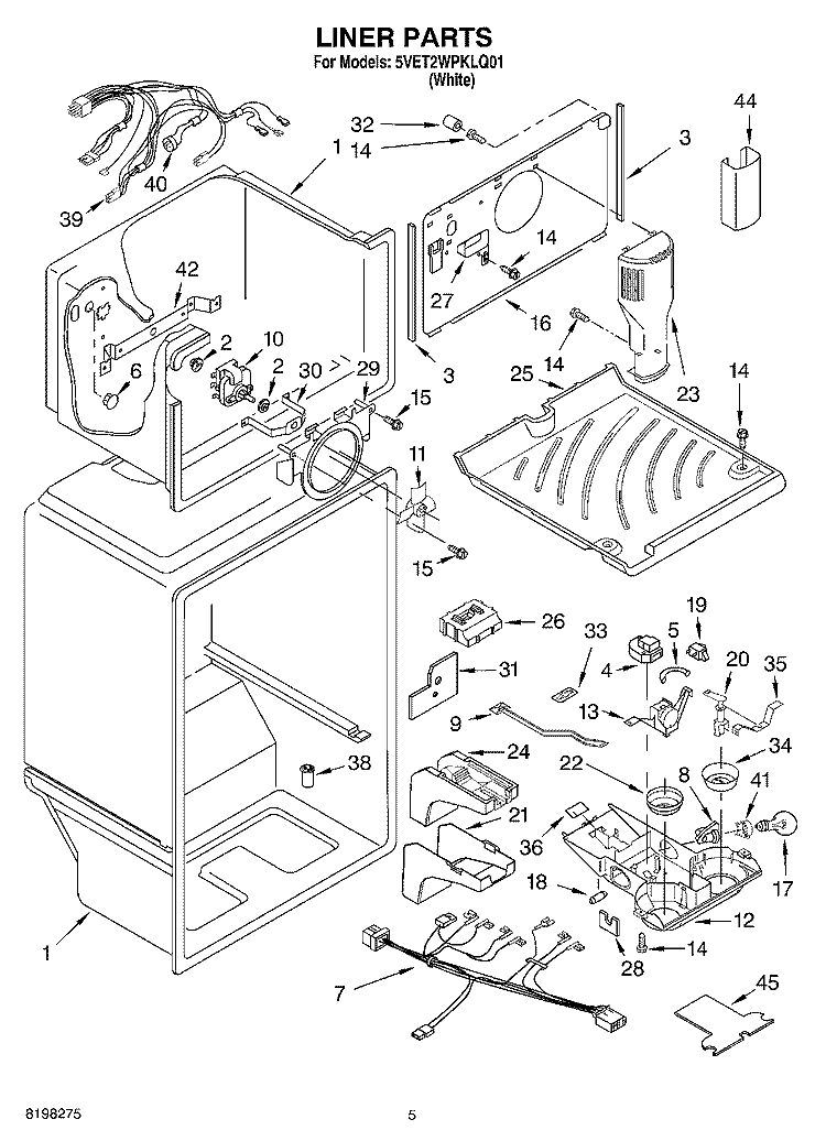 LINER Diagram and Parts List for 5VET2WPKLQ01  Whirlpool Refrigerator