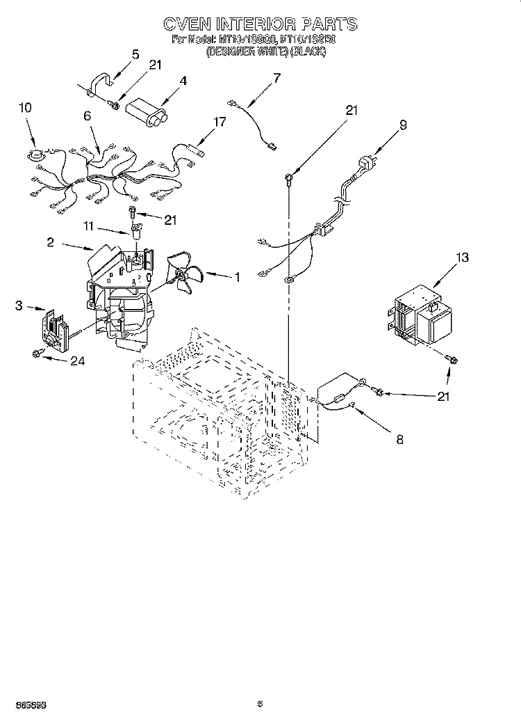 OVEN INTERIOR, LITERATURE Diagram and Parts List for MT1071SGQ0  Whirlpool Microwave