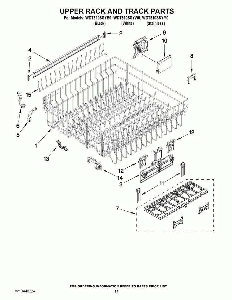 UPPER RACK AND TRACK PARTS Diagram and Parts List for WDT910SSYW0  Whirlpool Dishwasher
