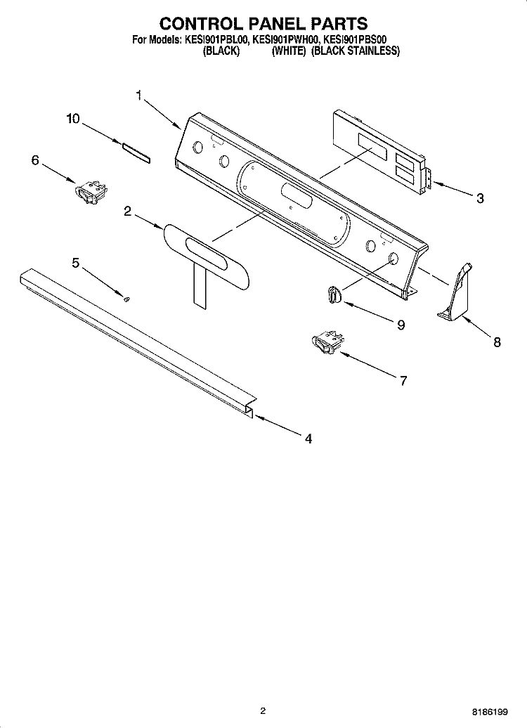 CONTROL PANEL PARTS Diagram and Parts List for KESI901PWH00  KitchenAid Range