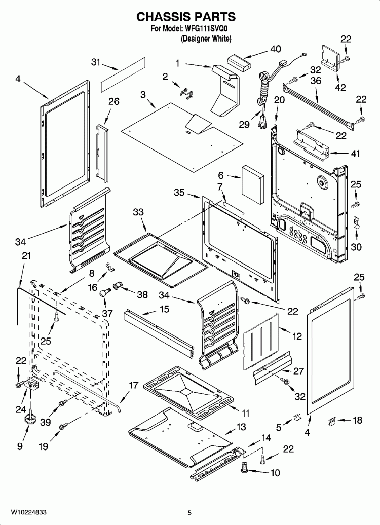 CHASSIS PARTS Diagram and Parts List for WFG111SVQ0  Whirlpool Range