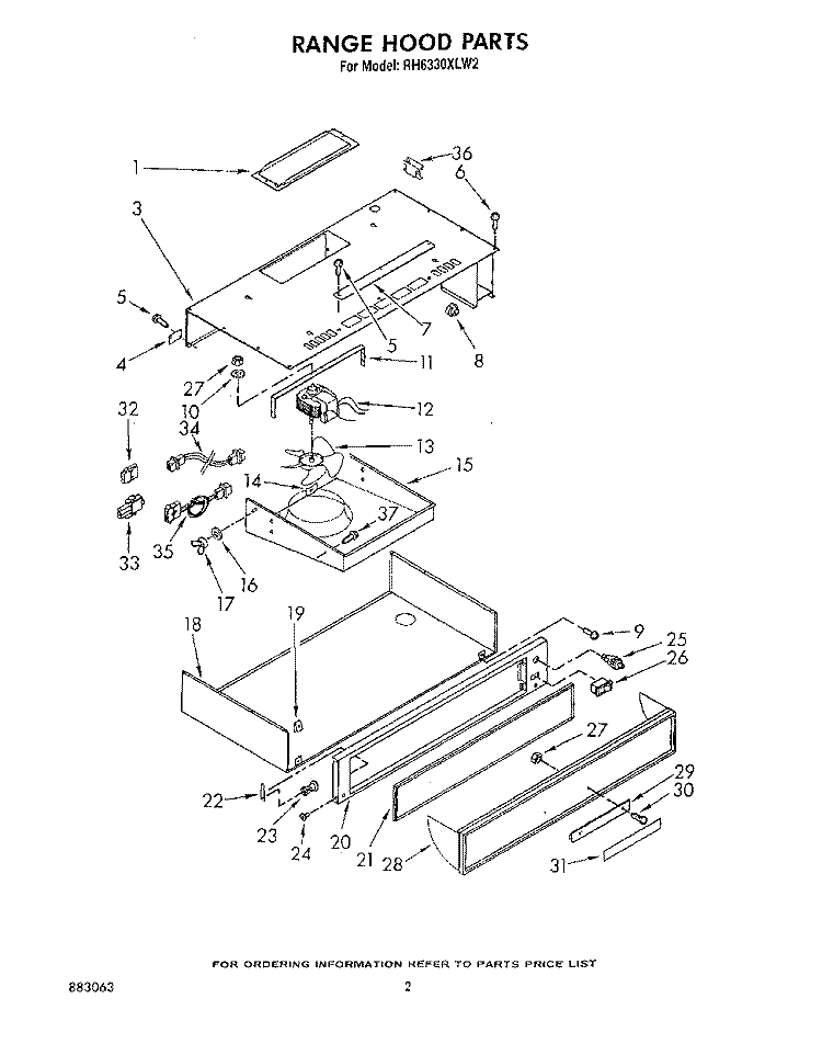 SECTION Diagram and Parts List for RH6330XLW2  Whirlpool Range Hood