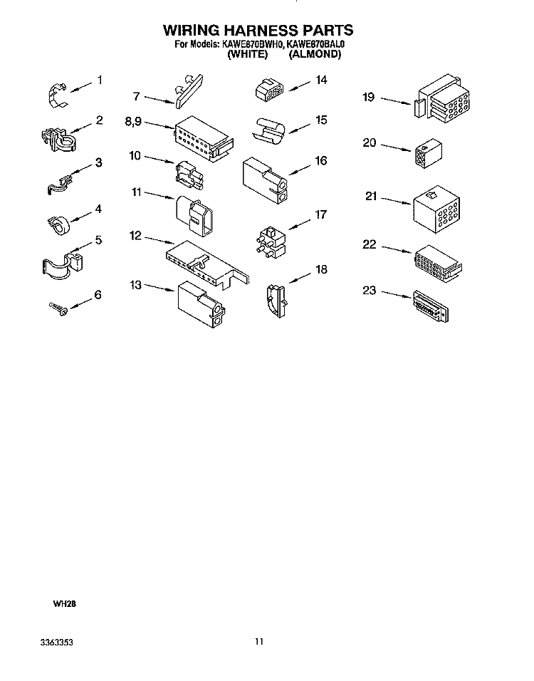 WIRING HARNESS Diagram and Parts List for KAWE870BWH0  KitchenAid Washer
