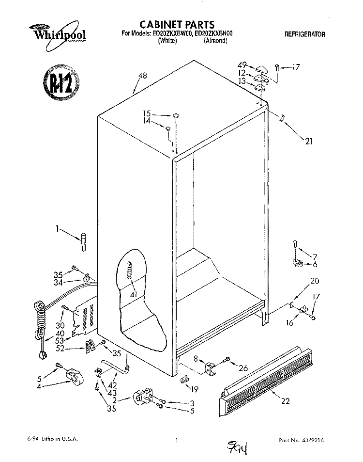 CABINET Diagram and Parts List for ED20ZKXBW00  Whirlpool Refrigerator