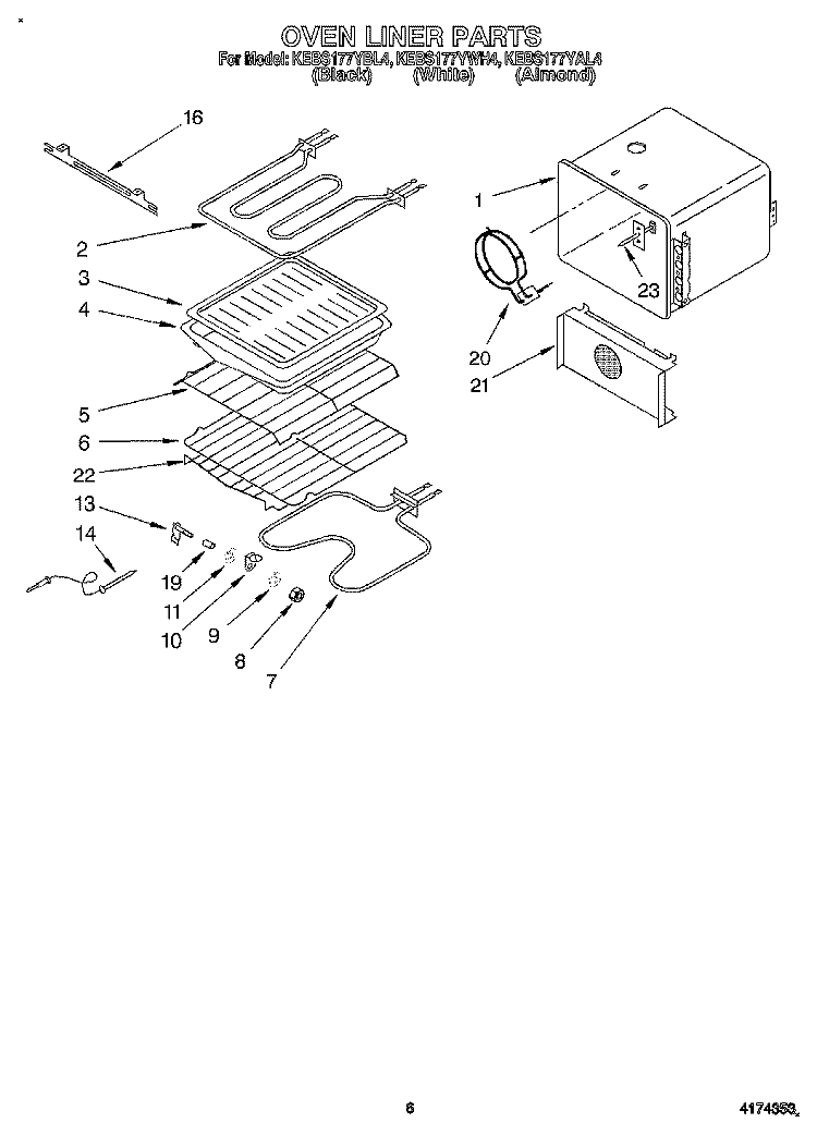 OVEN LINER Diagram and Parts List for KEBS177YWH4  KitchenAid Wall Oven