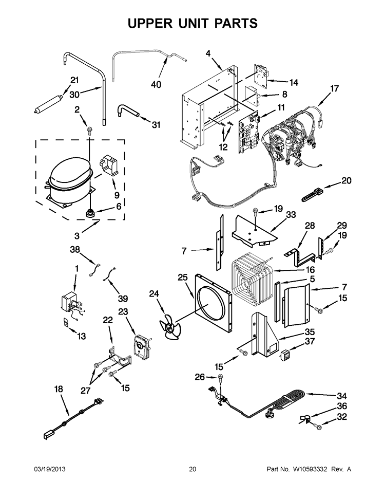 UPPER UNIT PARTS Diagram and Parts List for KSSO48FTX17  KitchenAid Refrigerator