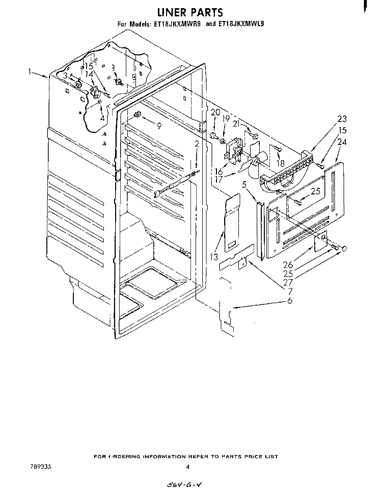 LINER Diagram and Parts List for ET18JKXMWR9  Whirlpool Refrigerator