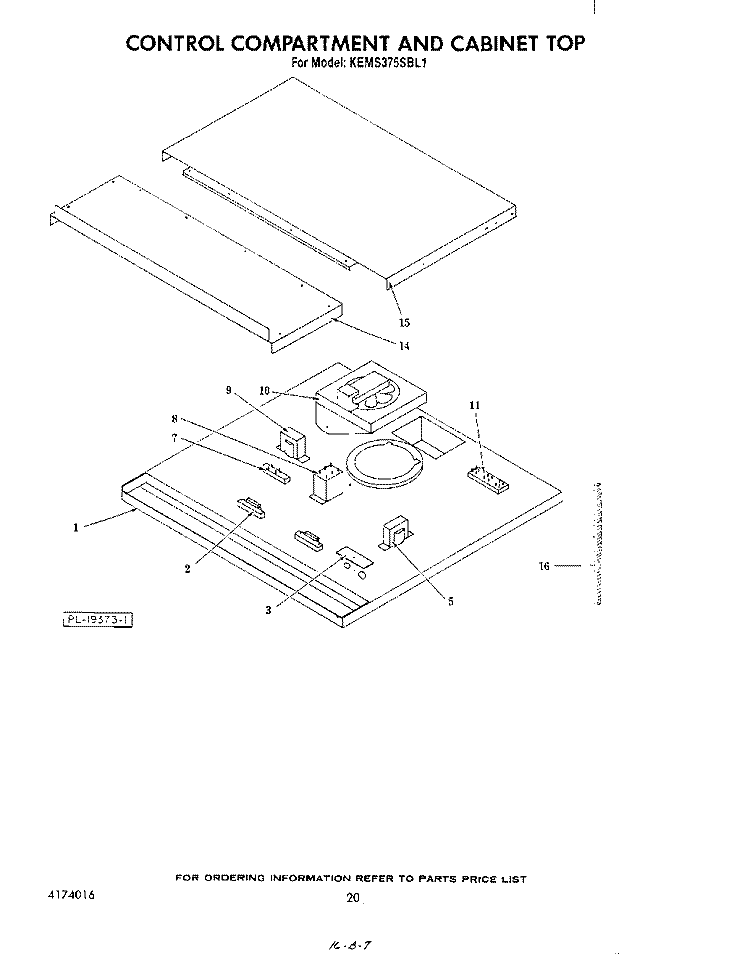 CONTROL COMPARTMENT AND CABINET TOP Diagram and Parts List for KEMS375SBL1  KitchenAid Microwave Oven Combo