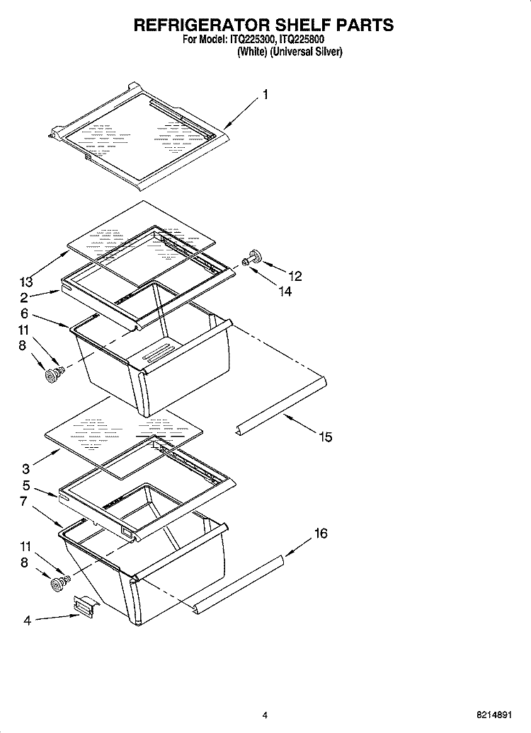 REFRIGERATOR SHELF PARTS Diagram and Parts List for ITQ225300  Inglis Refrigerator