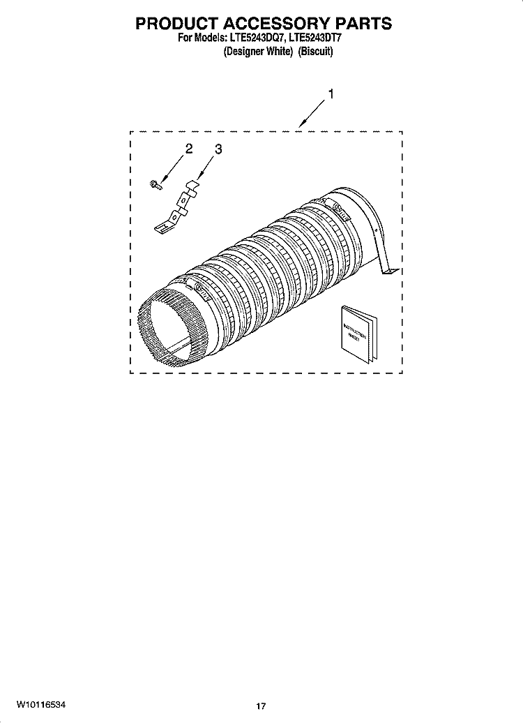 PRODUCT ACCESSORY PARTS Diagram and Parts List for LTE5243DT7  Whirlpool Washer Dryer Combo