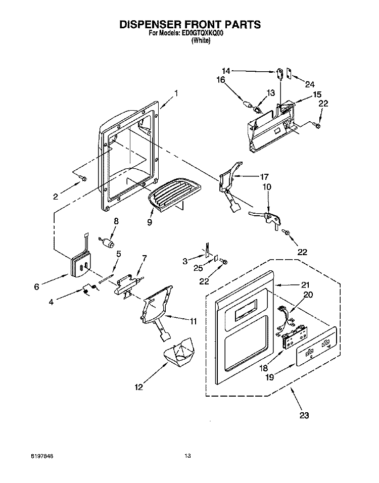 DISPENSER FRONT Diagram and Parts List for ED0GTQXKQ00  Whirlpool Refrigerator