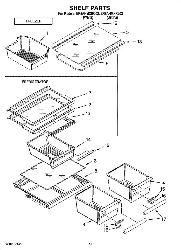 SHELF PARTS, OPTIONAL PARTS (NOT INCLUDED) Diagram and Parts List for ER8AHMXRL02  Whirlpool Refrigerator