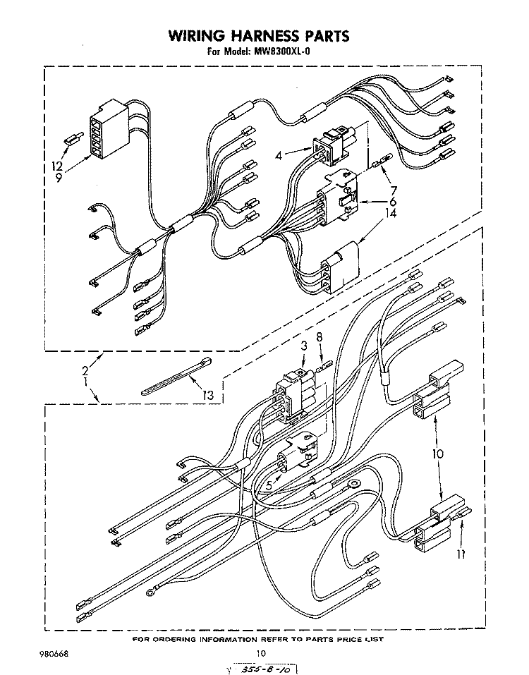 WIRING HARNESS , LIT/OPTIONAL Diagram and Parts List for MW8300XL0  Whirlpool Microwave