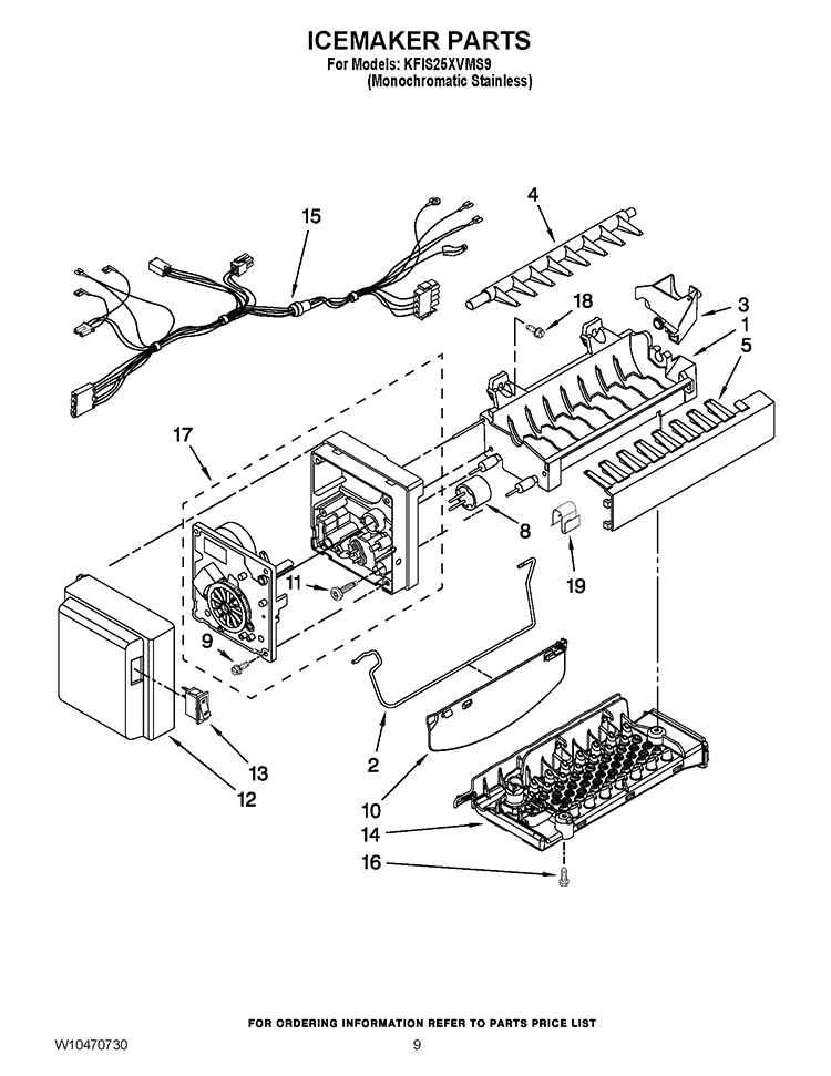 ICEMAKER PARTS Diagram and Parts List for KFIS25XVMS9  KitchenAid Refrigerator