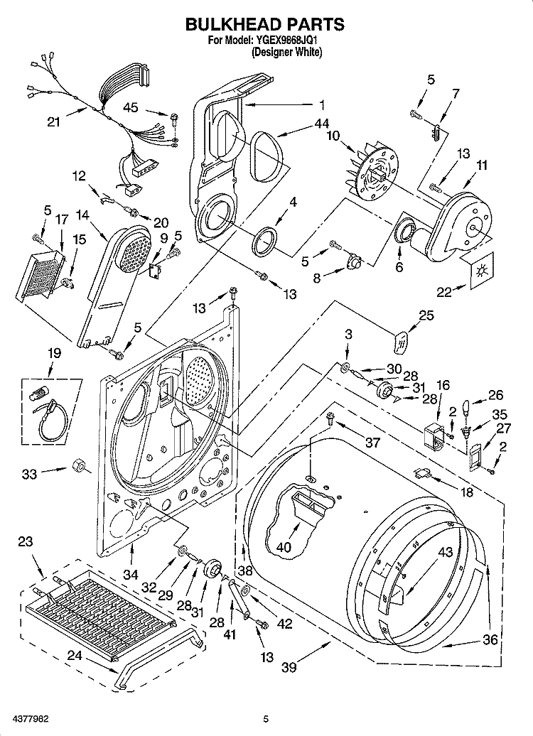 BULKHEAD PARTS Diagram and Parts List for YGEX9868JQ1  Whirlpool Dryer
