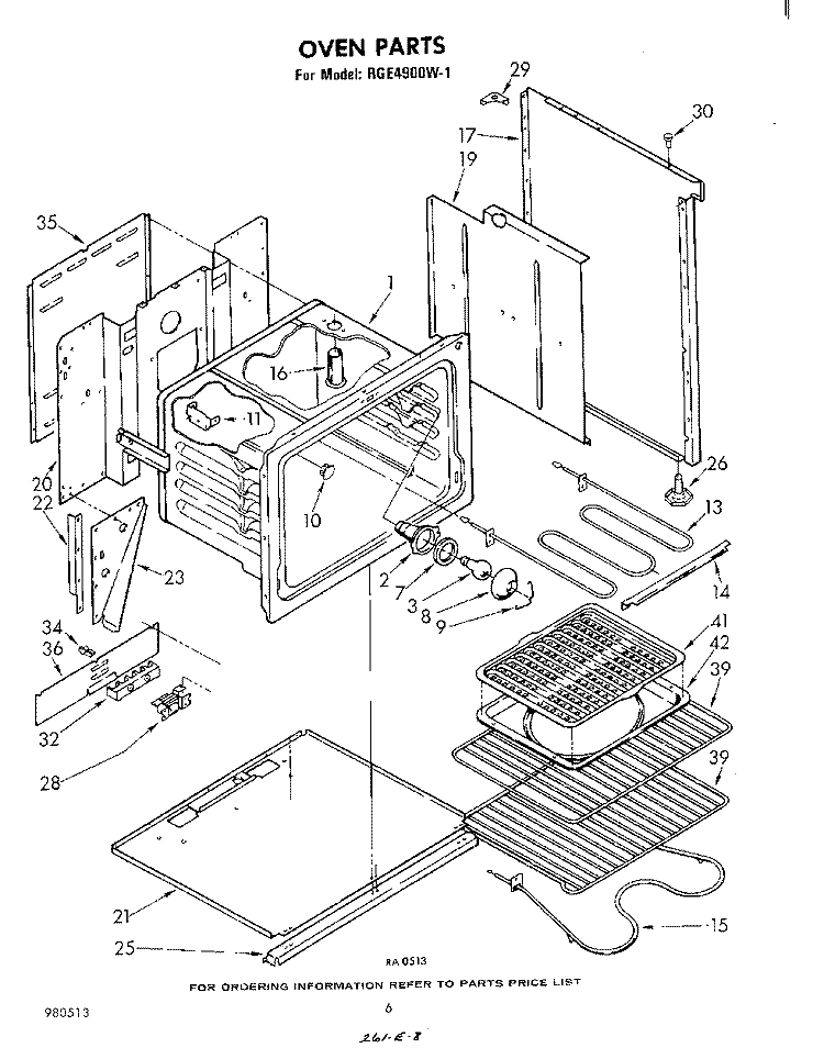 OVEN Diagram and Parts List for RGE4900W1  Whirlpool Range