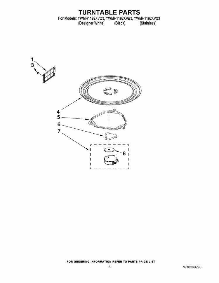 TURNTABLE PARTS Diagram and Parts List for YWMH1162XVB3  Whirlpool Microwave