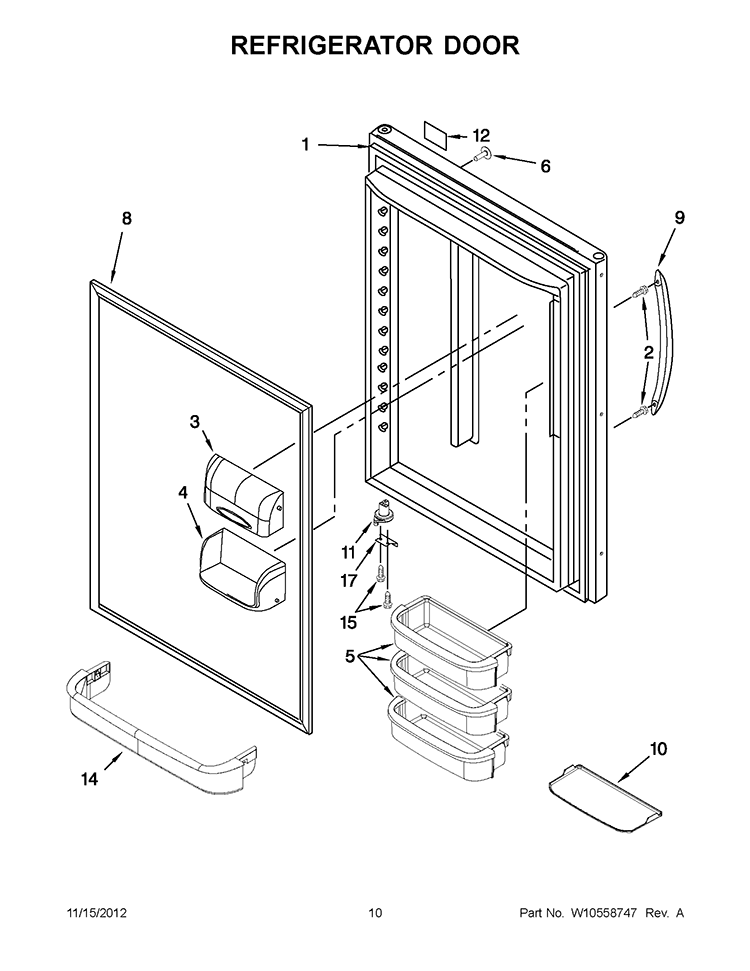 REFRIGERATOR DOOR Diagram and Parts List for KBRS22KWBL7  KitchenAid Refrigerator
