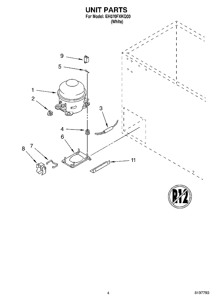 SECTION Diagram and Parts List for EH070FXKQ00  Whirlpool Freezer