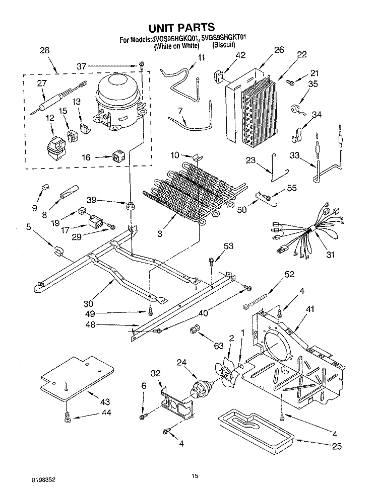 UNIT Diagram and Parts List for 5VGS9SHGKQ01  Whirlpool Refrigerator
