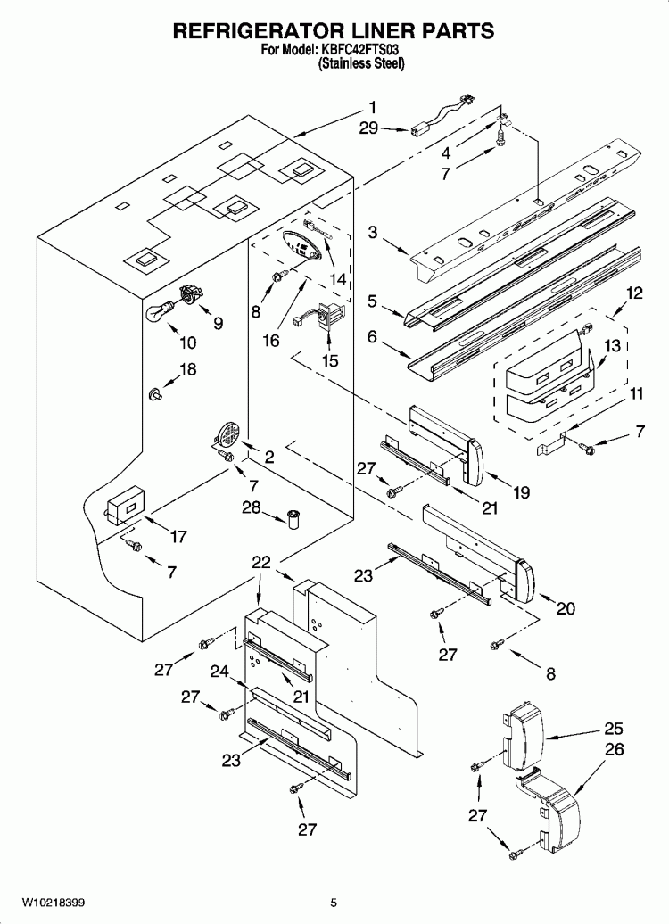 REFRIGERATOR LINER PARTS Diagram and Parts List for KBFC42FTS03  KitchenAid Refrigerator
