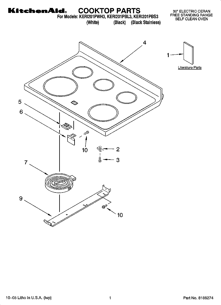 COOKTOP PARTS Diagram and Parts List for KERI201PBL3  KitchenAid Range