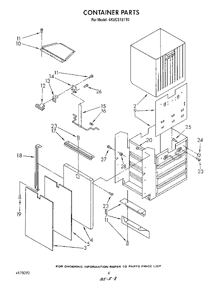 CONTAINER Diagram and Parts List for 4KUCS181T0  KitchenAid Trash Compactor