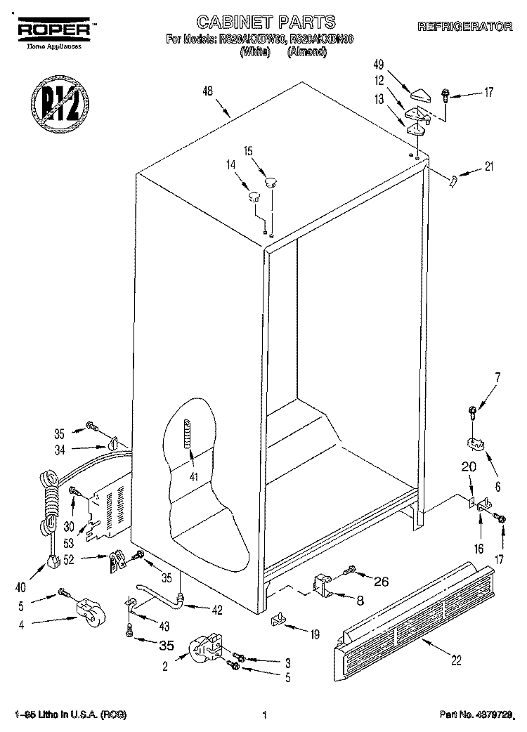CABINET Diagram and Parts List for RS20AKXDN00  Roper Refrigerator