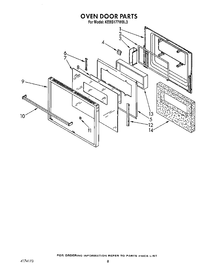 OVEN DOOR Diagram and Parts List for KEBS177WAL3  KitchenAid Wall Oven
