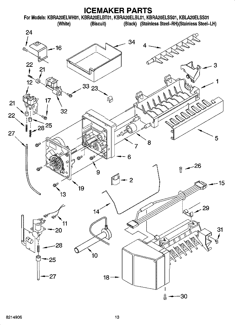 ICEMAKER PARTS Diagram and Parts List for KBRA20ELSS01  KitchenAid Refrigerator