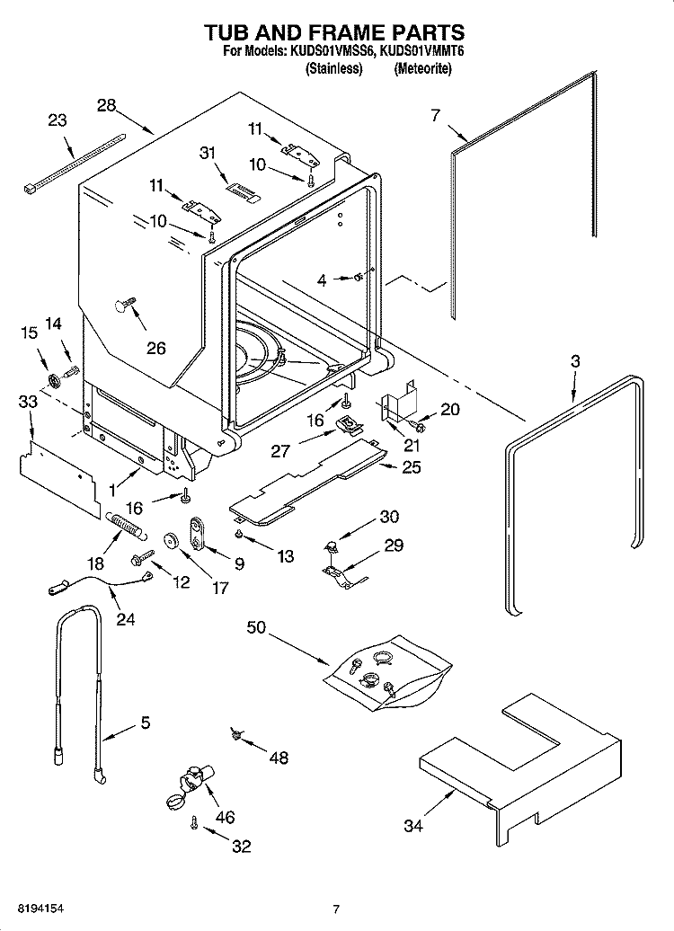 TUB AND FRAME PARTS Diagram and Parts List for KUDS01VMMT6  KitchenAid Dishwasher