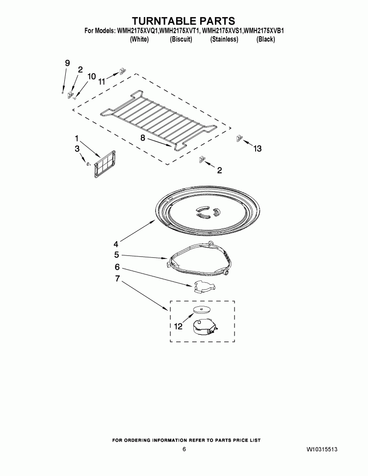 TURNTABLE PARTS Diagram and Parts List for WMH2175XVQ2  Whirlpool Microwave