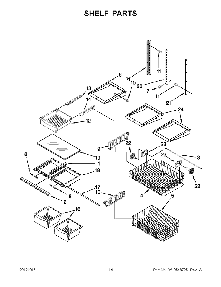 SHELF PARTS Diagram and Parts List for EB9FVHXWQ03  Whirlpool Refrigerator