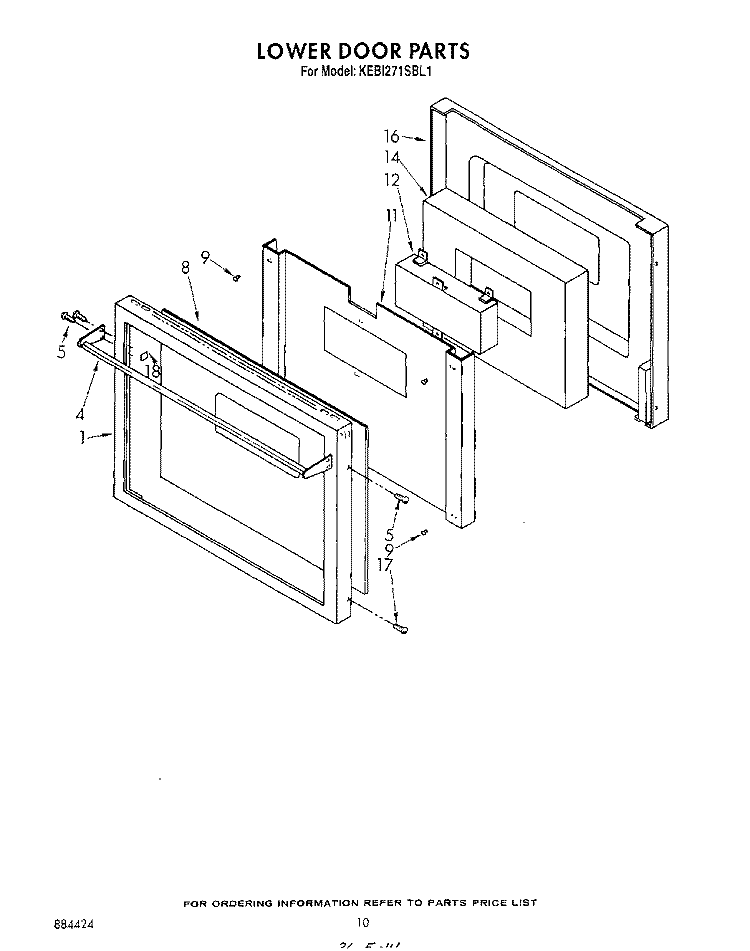 LOWER DOOR Diagram and Parts List for KEBI271SBL1  KitchenAid Wall Oven