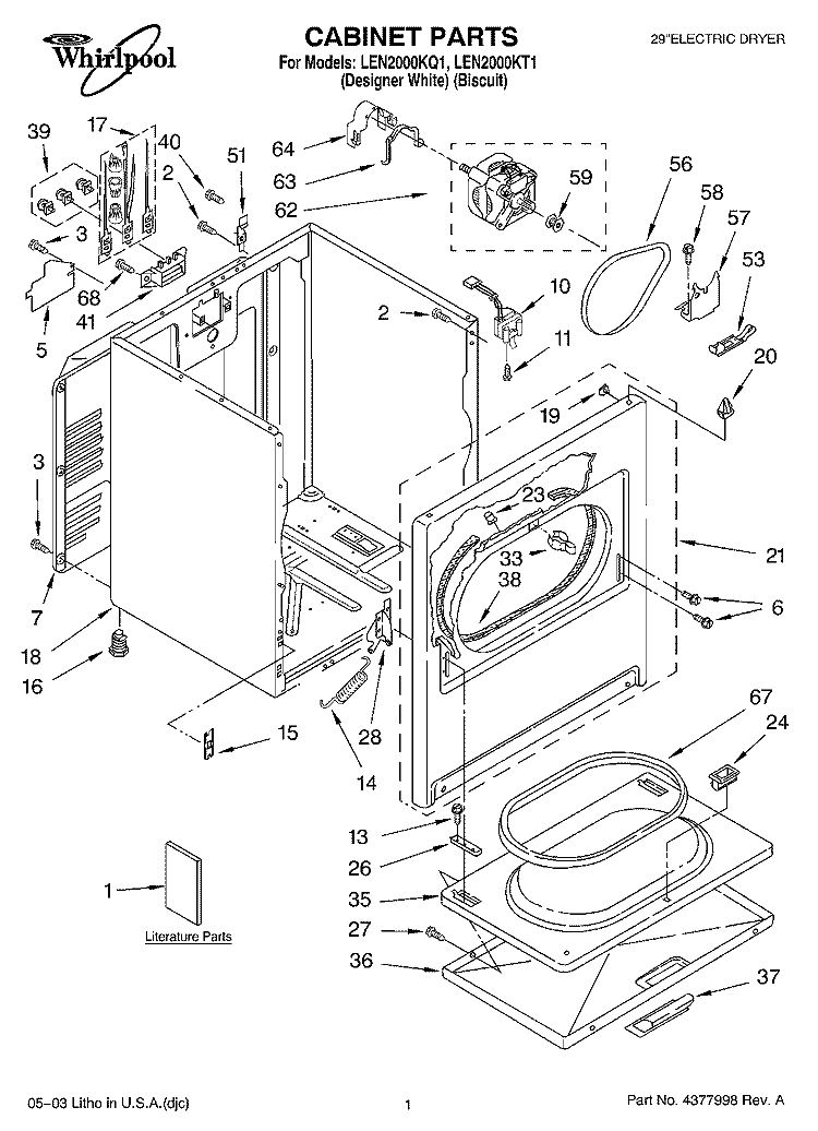 CABINET PARTS Diagram and Parts List for LEN2000KT1  Whirlpool Dryer