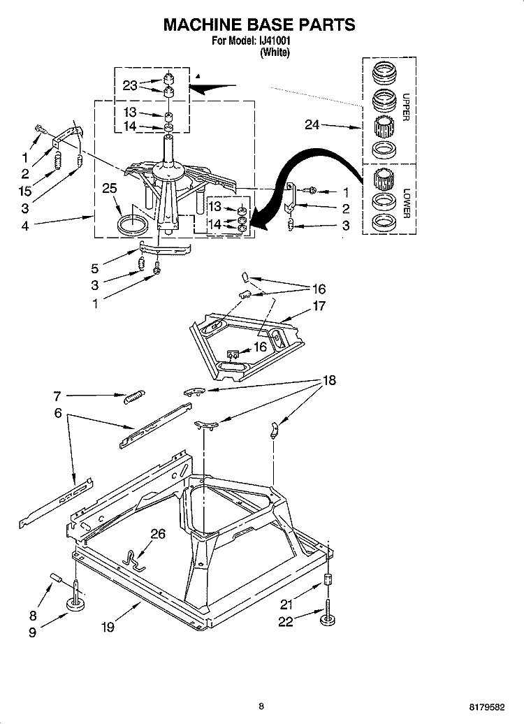 MACHINE BASE PARTS Diagram and Parts List for IJ41001  Inglis Washer