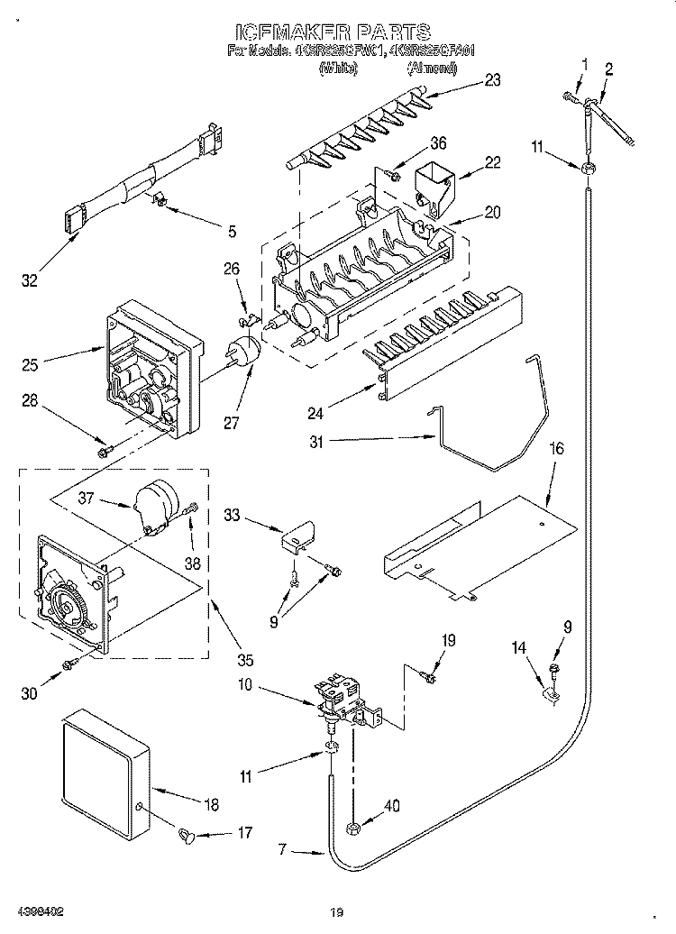 ICEMAKER Diagram and Parts List for 4KSRS25QFW01  KitchenAid Refrigerator