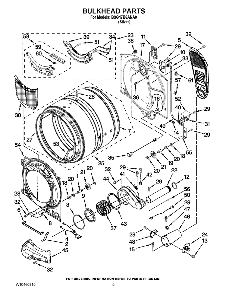 BULKHEAD PARTS Diagram and Parts List for BSG17B6ANA0  Whirlpool Dryer