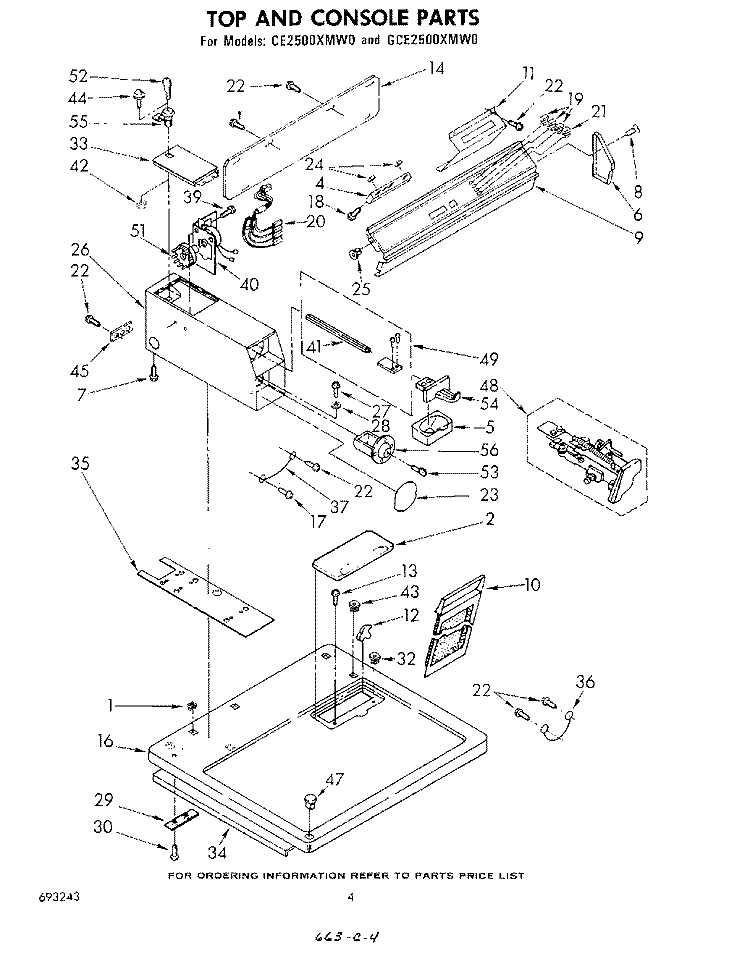 TOP AND CONSOLE Diagram and Parts List for CE2500XMW0  Whirlpool Dryer