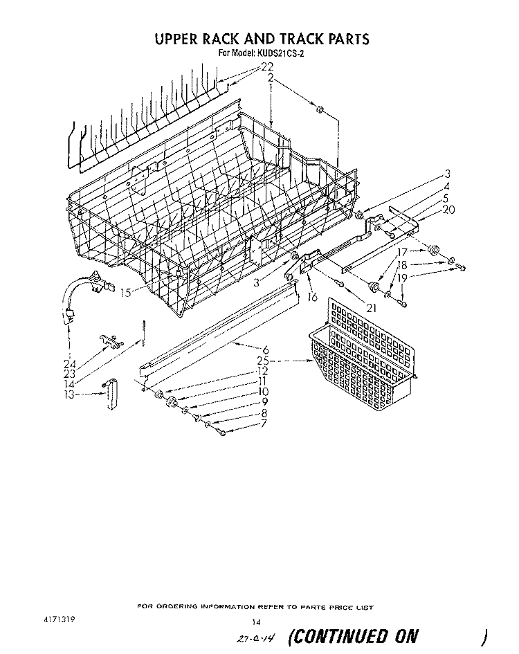 UPPER RACK AND TRACK Diagram and Parts List for KUDS21CS2  KitchenAid Dishwasher