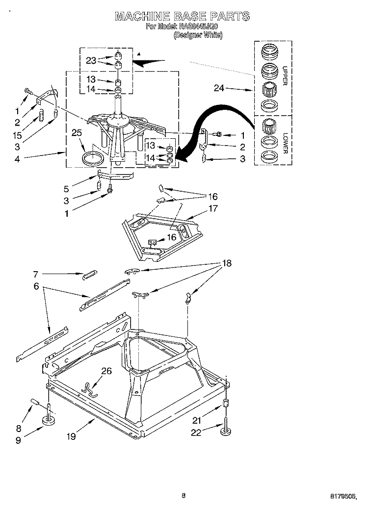 MACHINE BASE Diagram and Parts List for RAS8445JQ0  Roper Washer