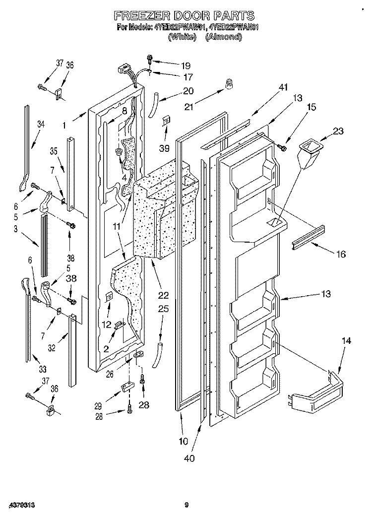 FREEZER DOOR Diagram and Parts List for 4YED22PWAW01  Whirlpool Refrigerator