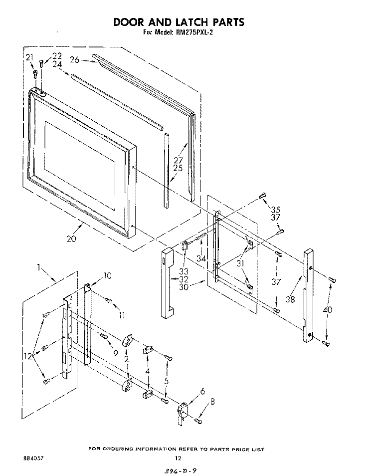 DOOR AND LATCH Diagram and Parts List for RM275PXL2  Whirlpool Microwave Oven Combo