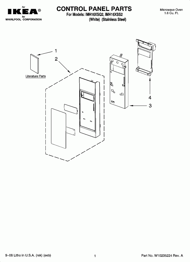 CONTROL PANEL PARTS Diagram and Parts List for IMH16XSQ2  Whirlpool Microwave
