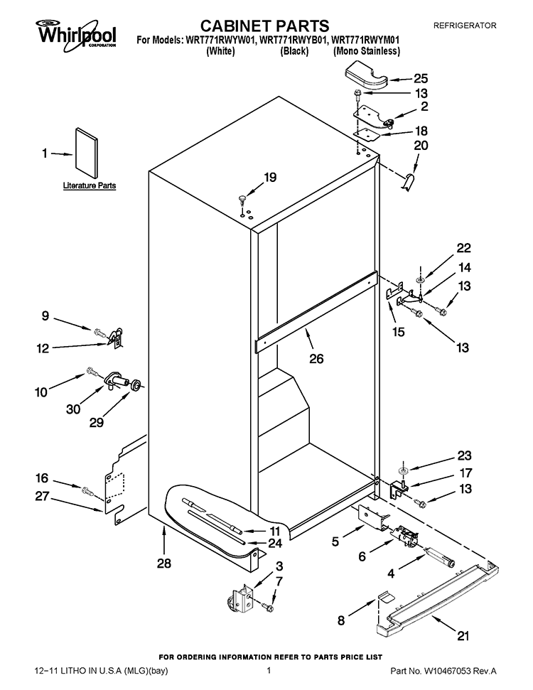 CABINET PARTS Diagram and Parts List for WRT771RWYW01  Whirlpool Refrigerator