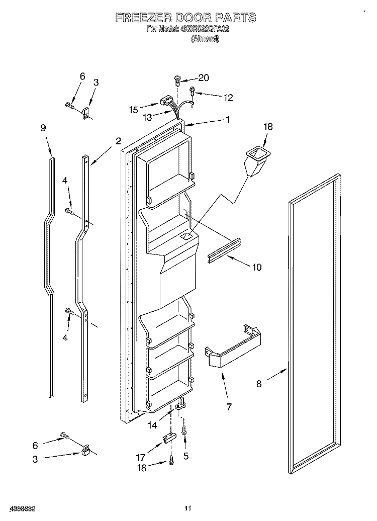 FREEZER DOOR Diagram and Parts List for 4KSRS22QFA02  KitchenAid Refrigerator