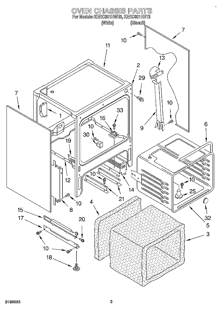 OVEN CHASSIS Diagram and Parts List for KERC601HWH3  KitchenAid Range