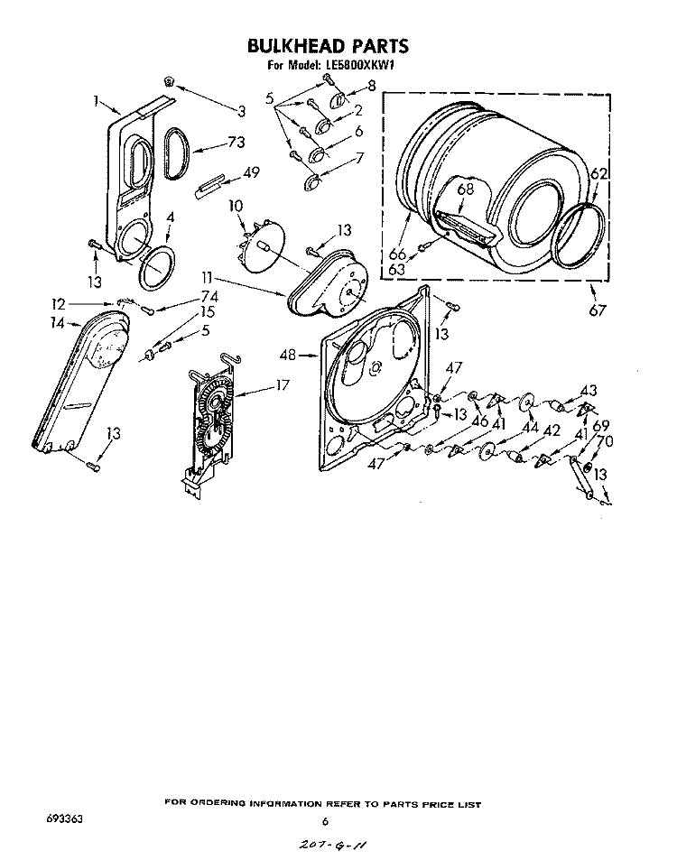 SECTION Diagram and Parts List for LE5800XKW1  Whirlpool Dryer